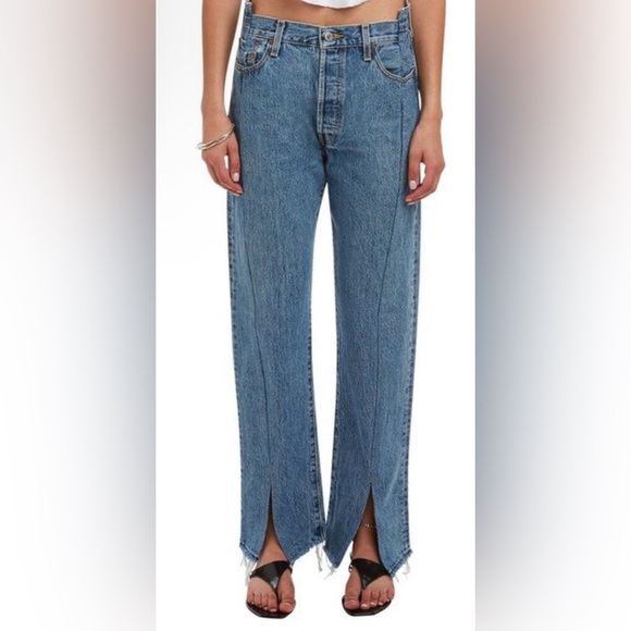 EB Denim His & Hers Block Split Hem Jeans - Measures 30 No Size Tag - Picture 1 of 15